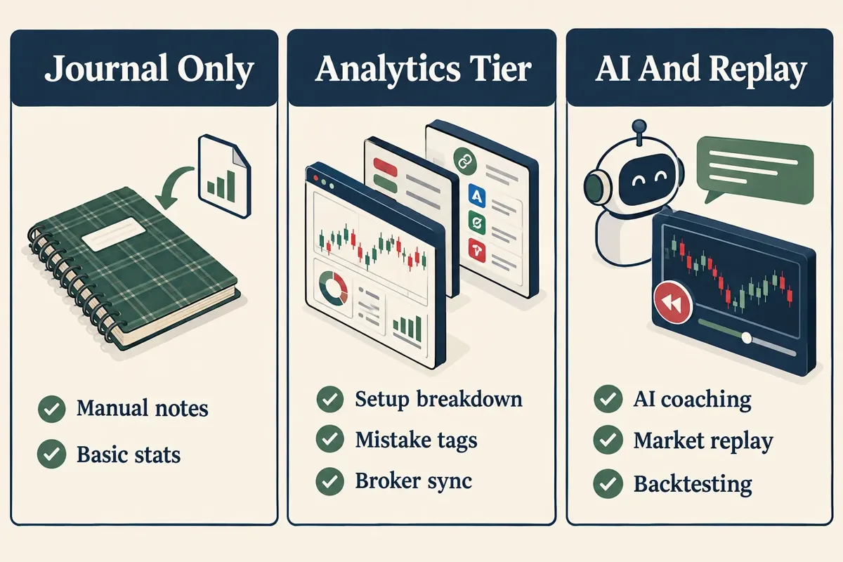 Elite tier dashboard with AI trade review panel
