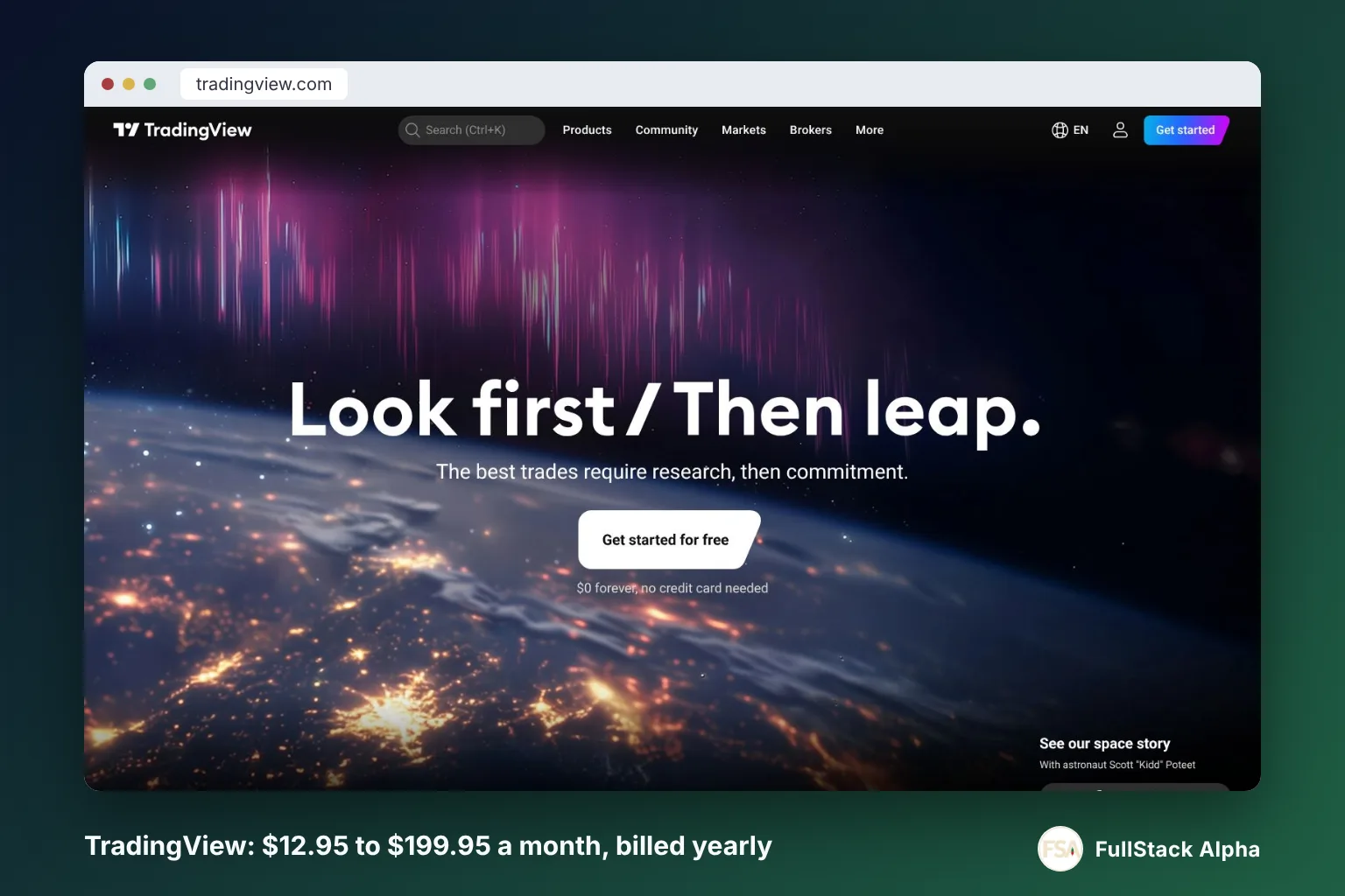 TradingView homepage and its yearly plan range