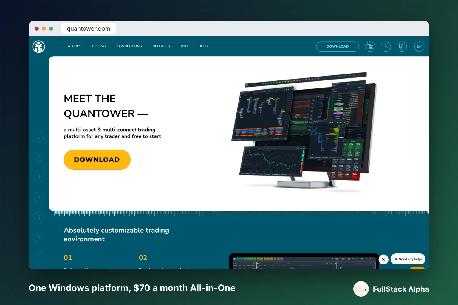 Quantower homepage, the Windows trading platform