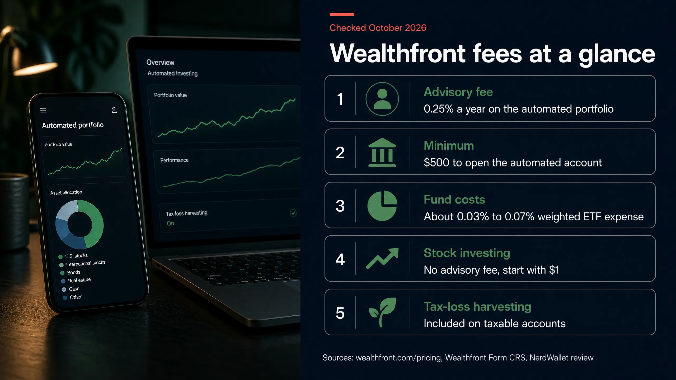 Wealthfront fees and minimums at a glance