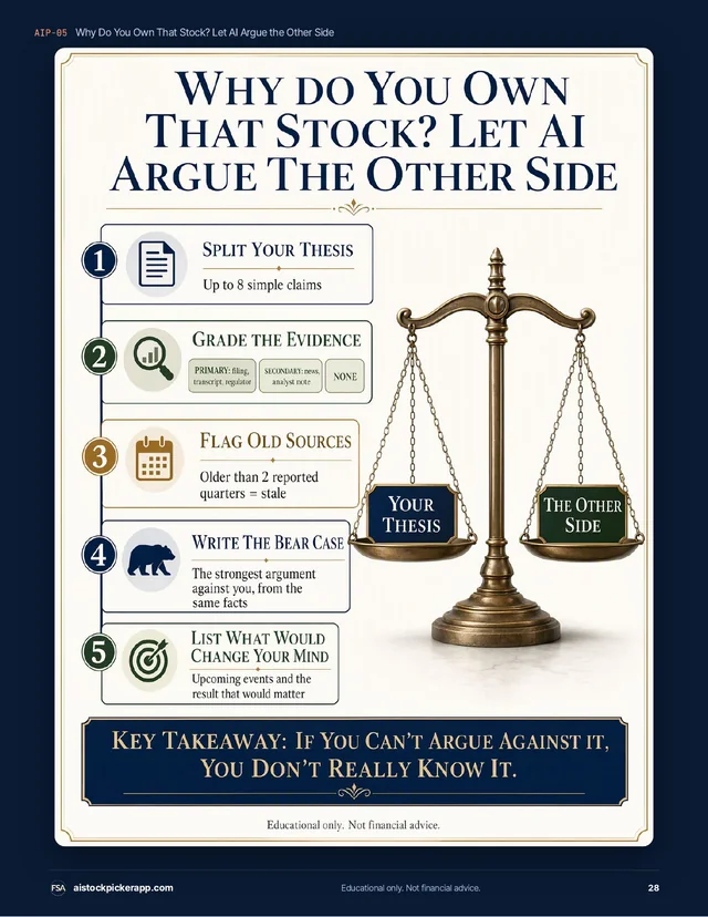 Long-Term Investor Pack page 28: why do you own that stock, let AI argue the other side