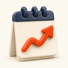 3D desk calendar with a red swing arrow climbing across the page, the Swing Trader Pack icon