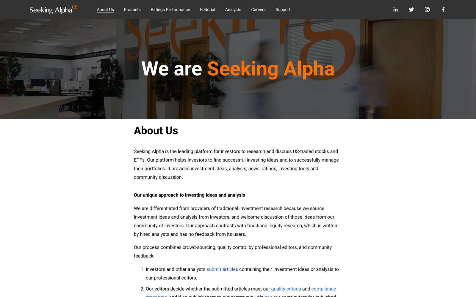 Screenshot of the Seeking Alpha homepage