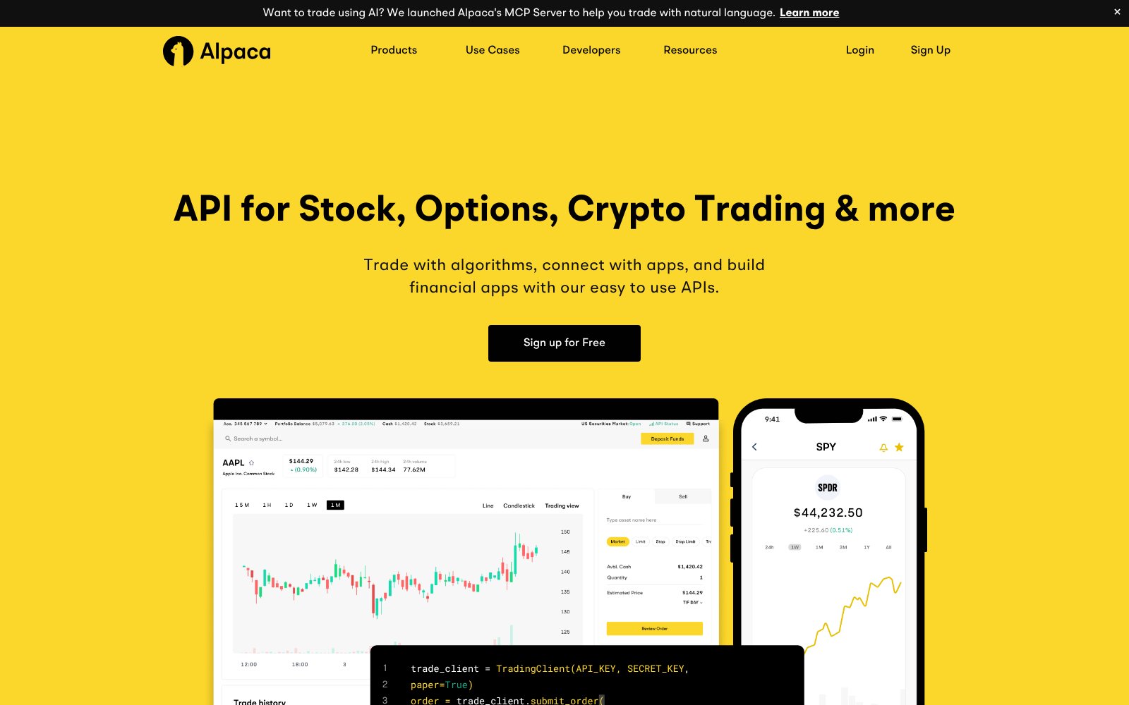 Screenshot of the Alpaca homepage