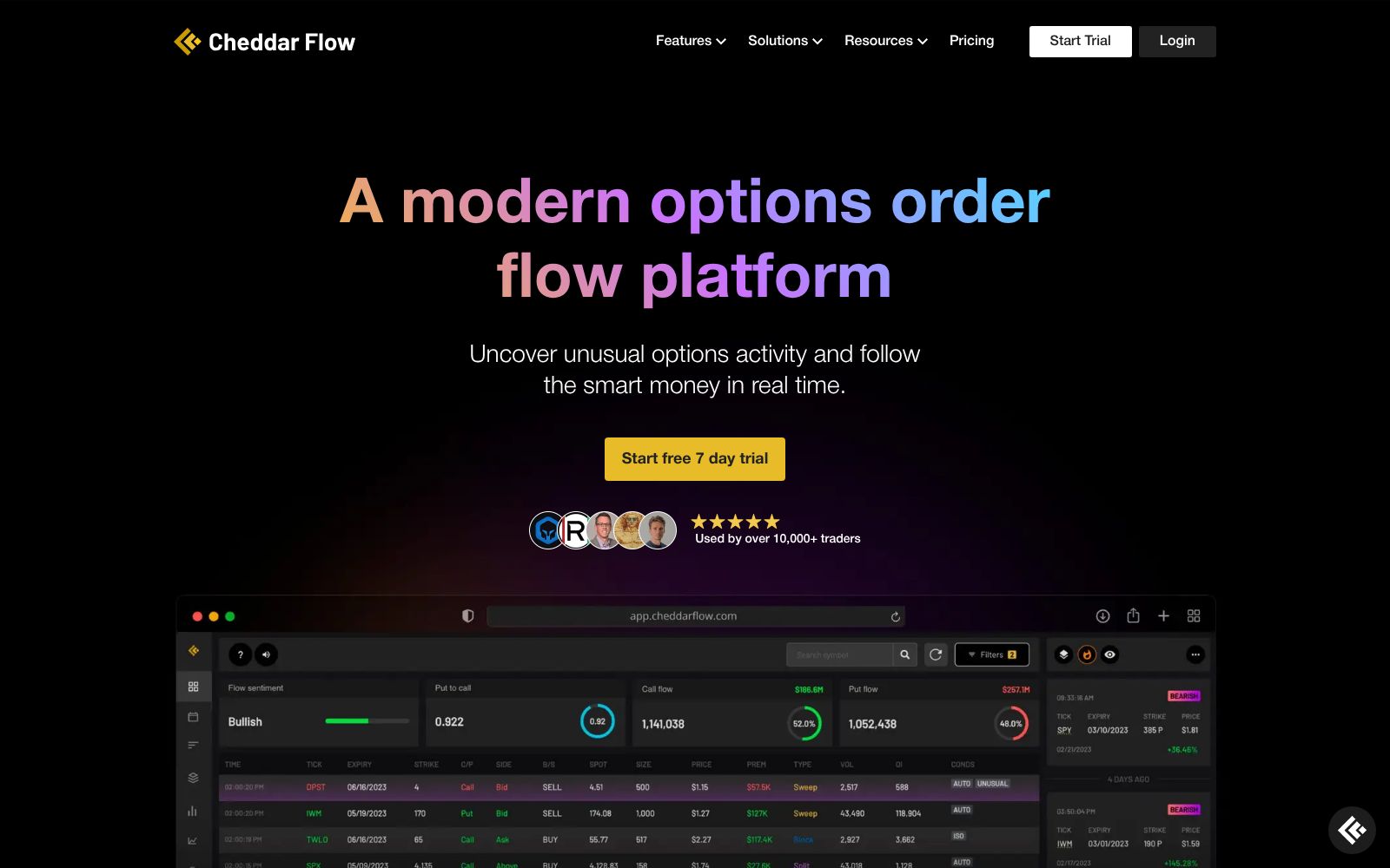 Screenshot of the Cheddar Flow homepage