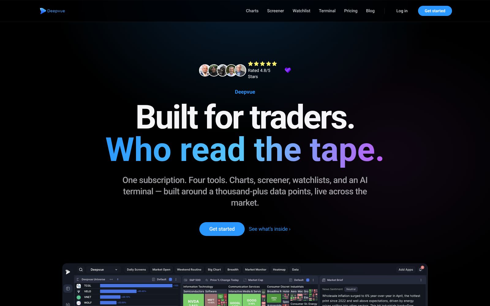 Screenshot of the Deepvue homepage