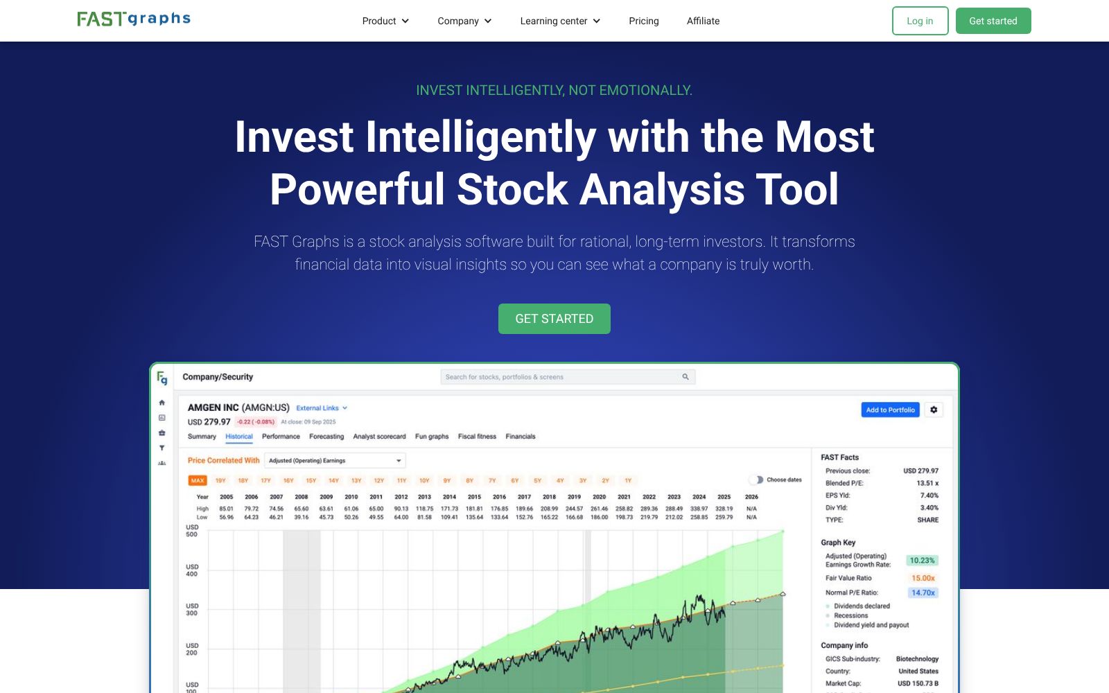 Screenshot of the FAST Graphs homepage