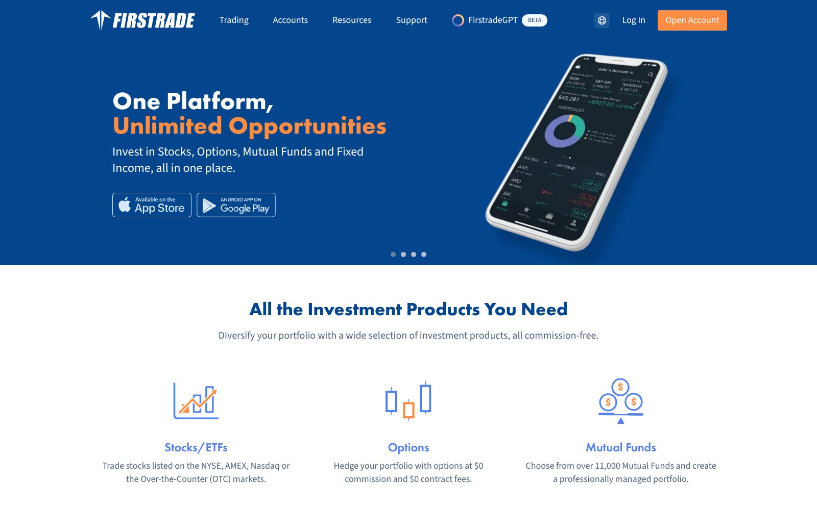 Screenshot of the Firstrade homepage