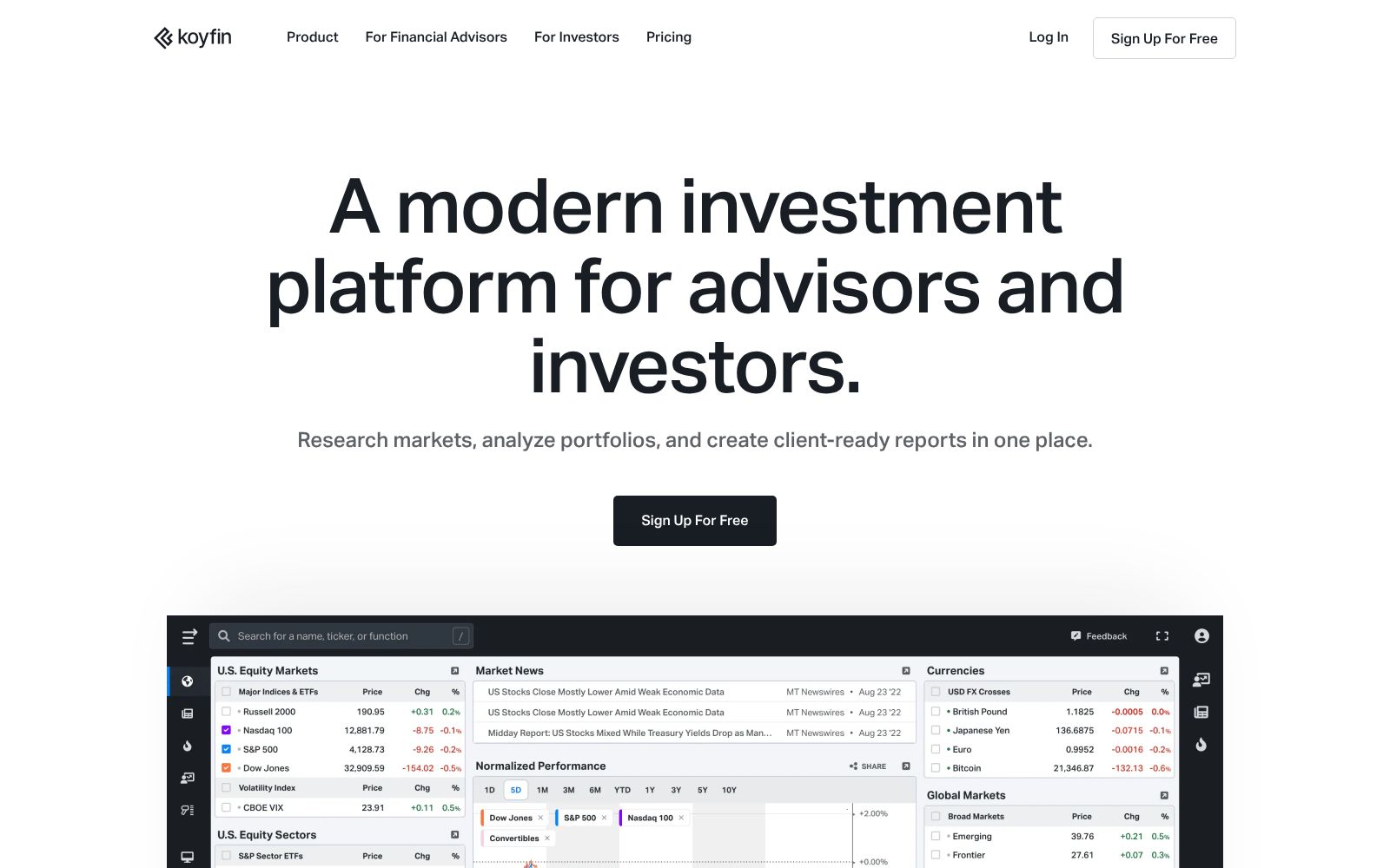 Screenshot of the Koyfin homepage