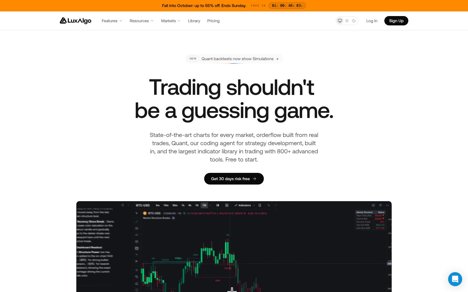 Screenshot of the LuxAlgo homepage