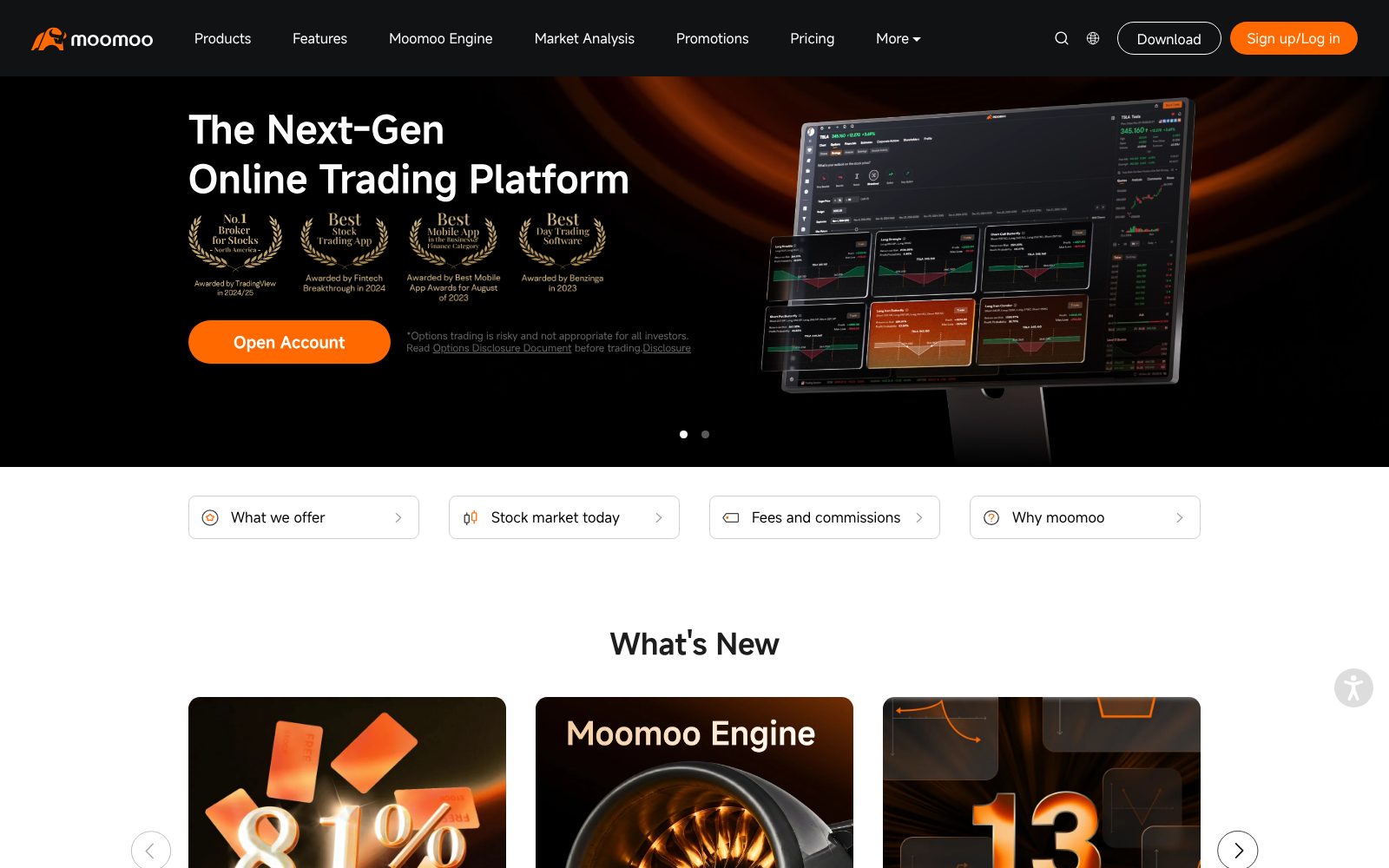 Screenshot of the moomoo homepage