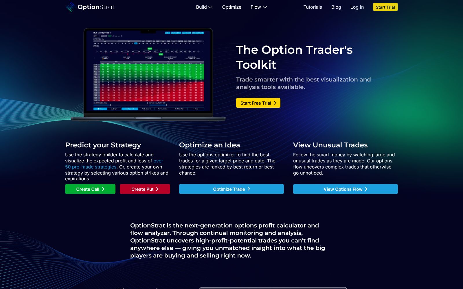 Screenshot of the OptionStrat homepage