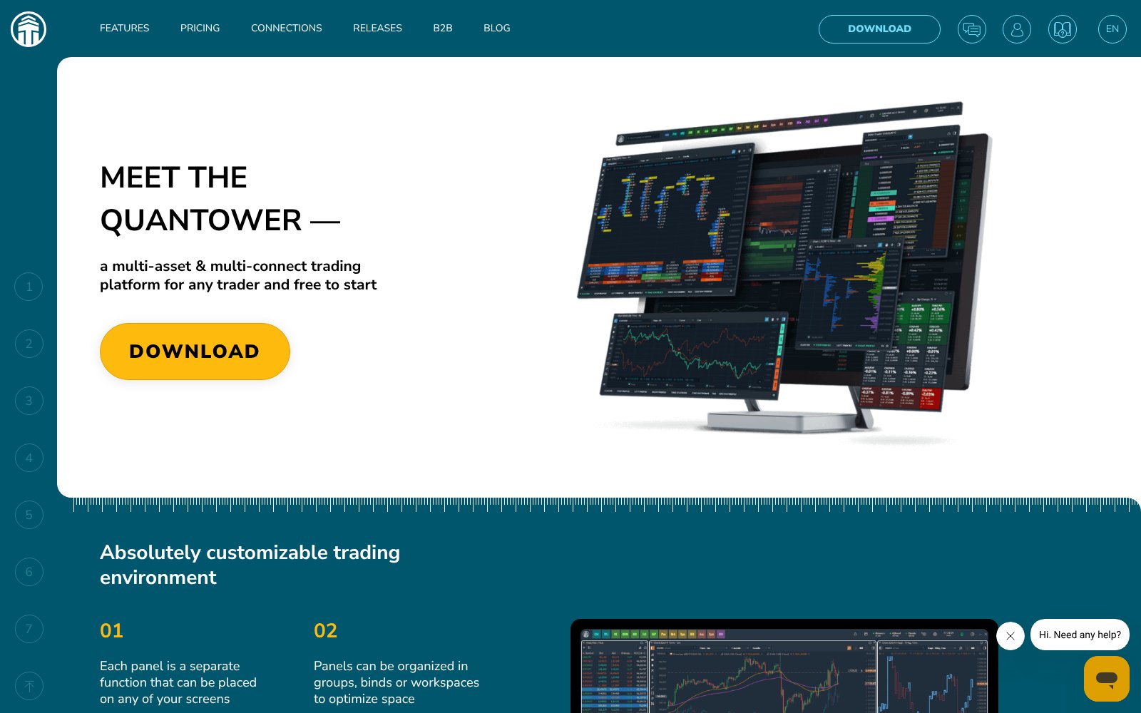 Screenshot of the Quantower homepage