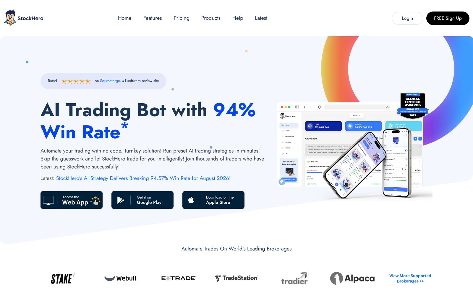 Screenshot of the StockHero homepage