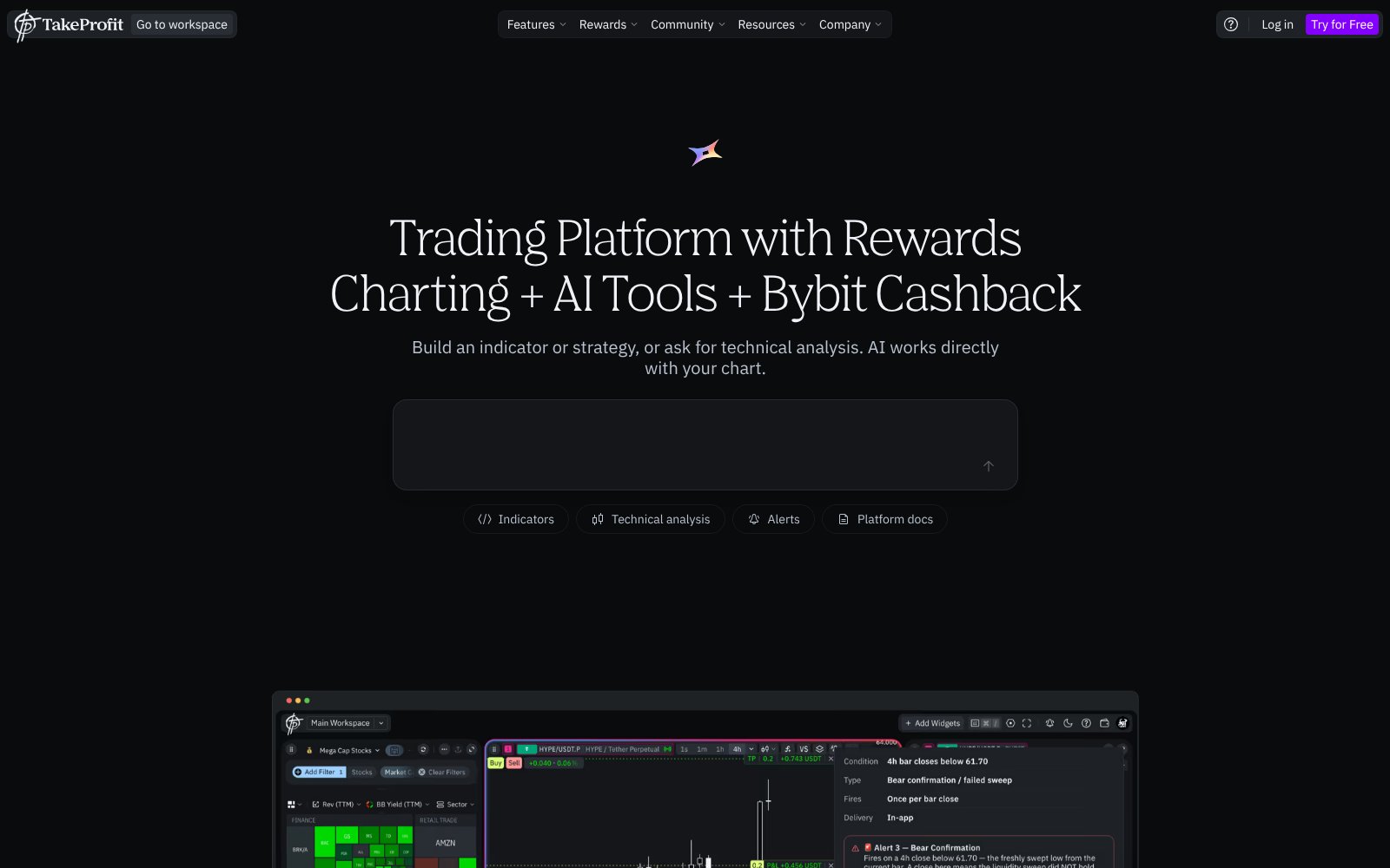 Screenshot of the TakeProfit homepage