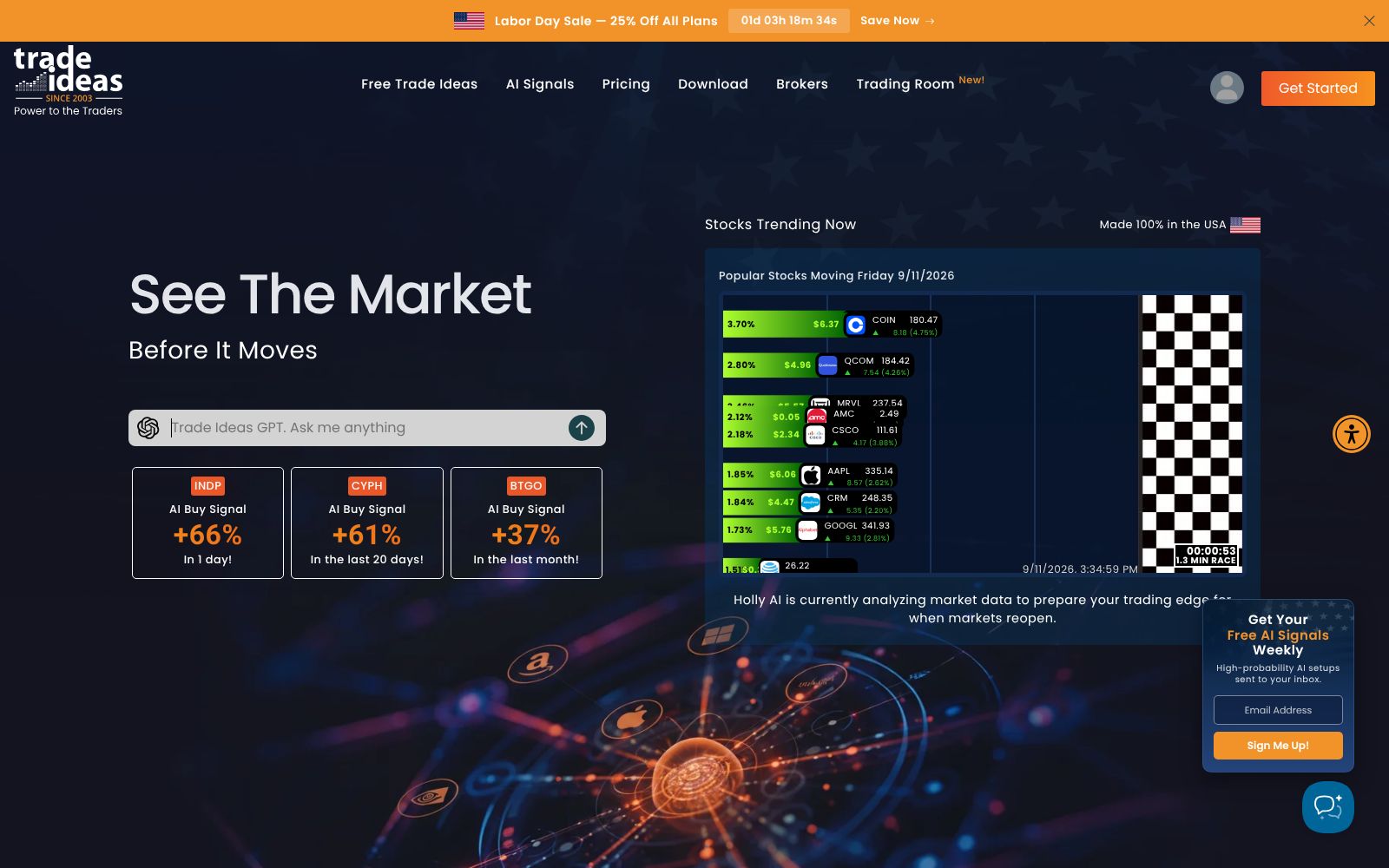 Screenshot of the Trade Ideas homepage