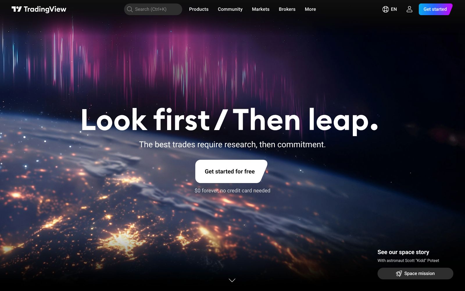 Screenshot of the TradingView homepage