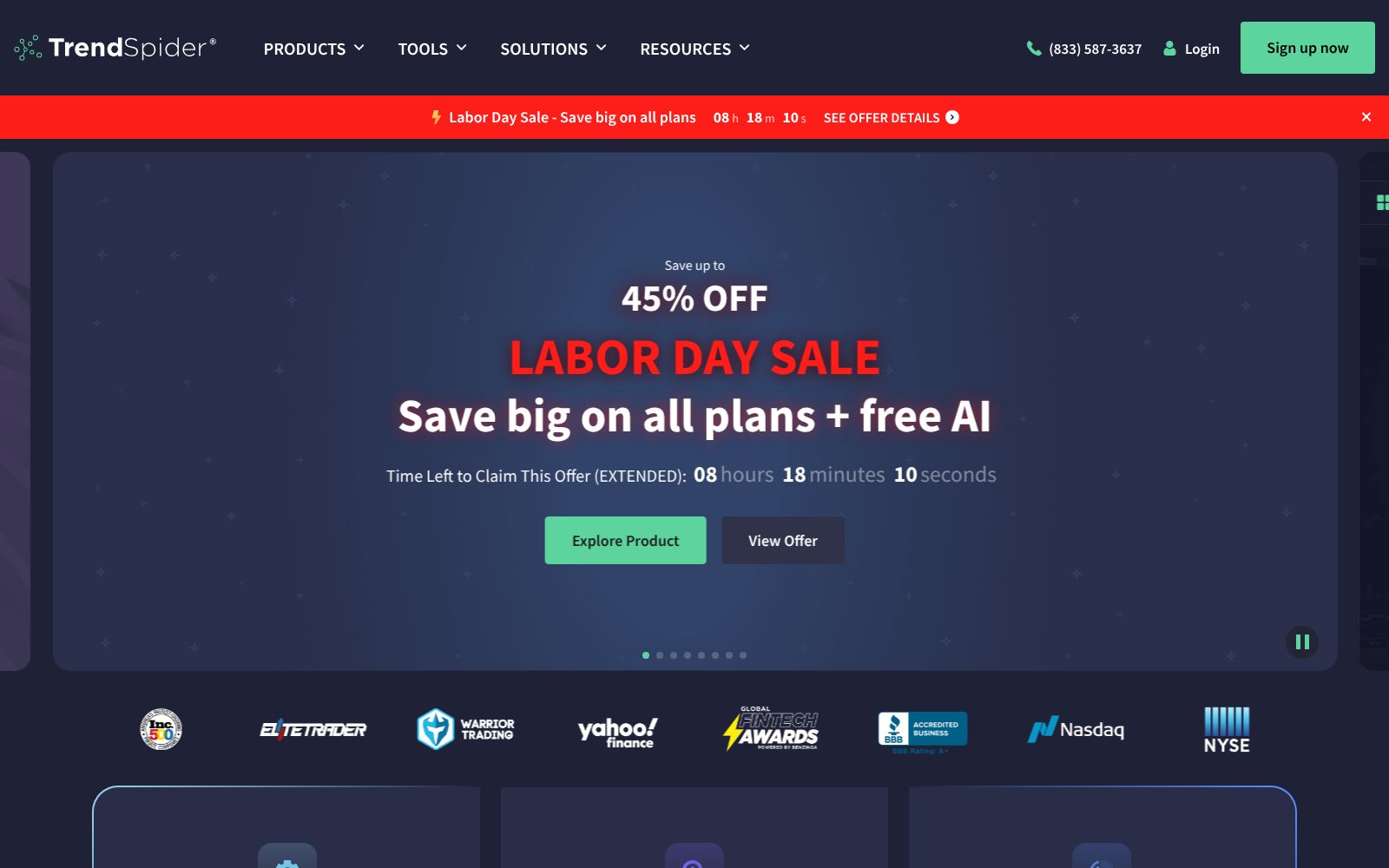 Screenshot of the TrendSpider homepage