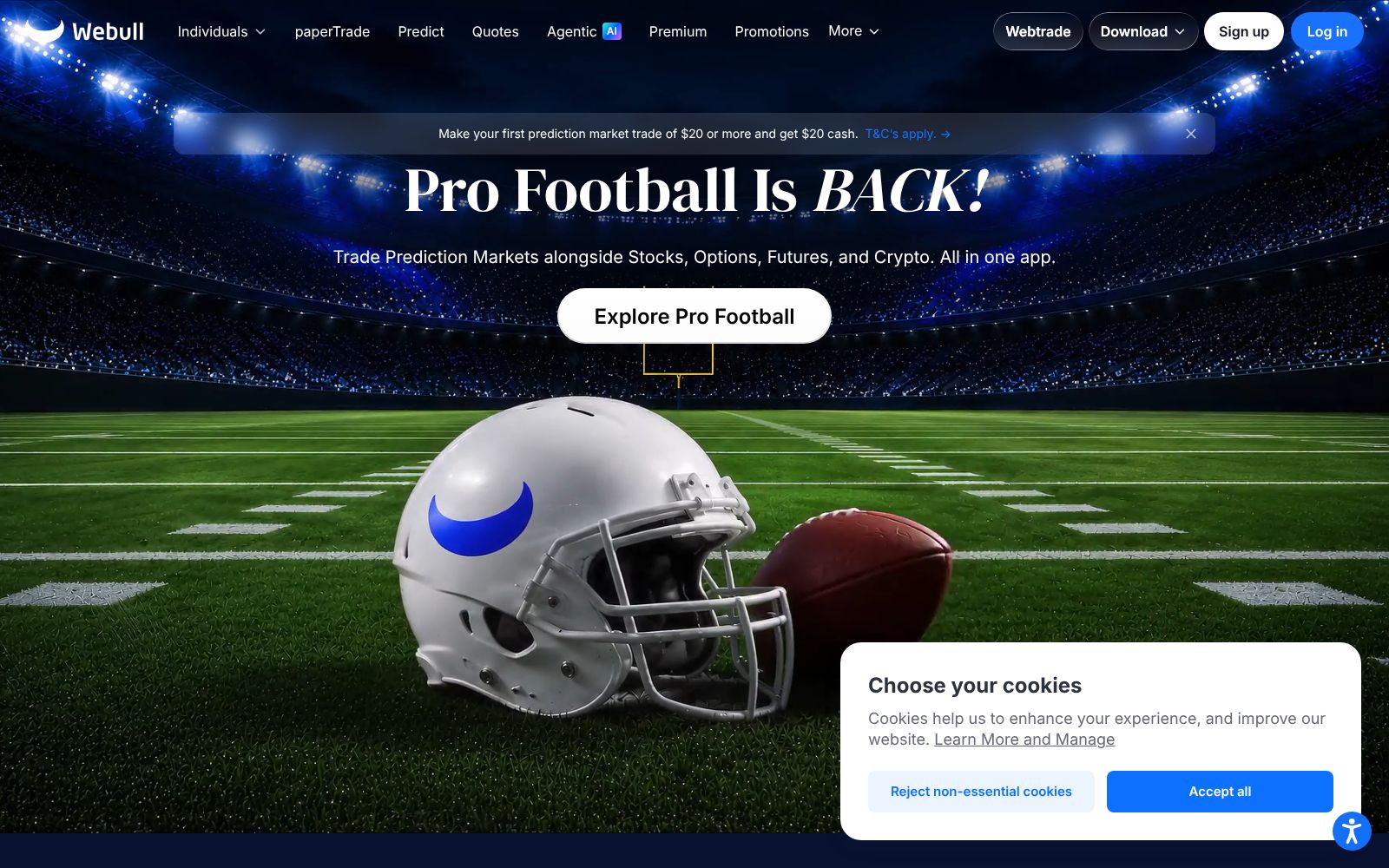 Screenshot of the Webull homepage